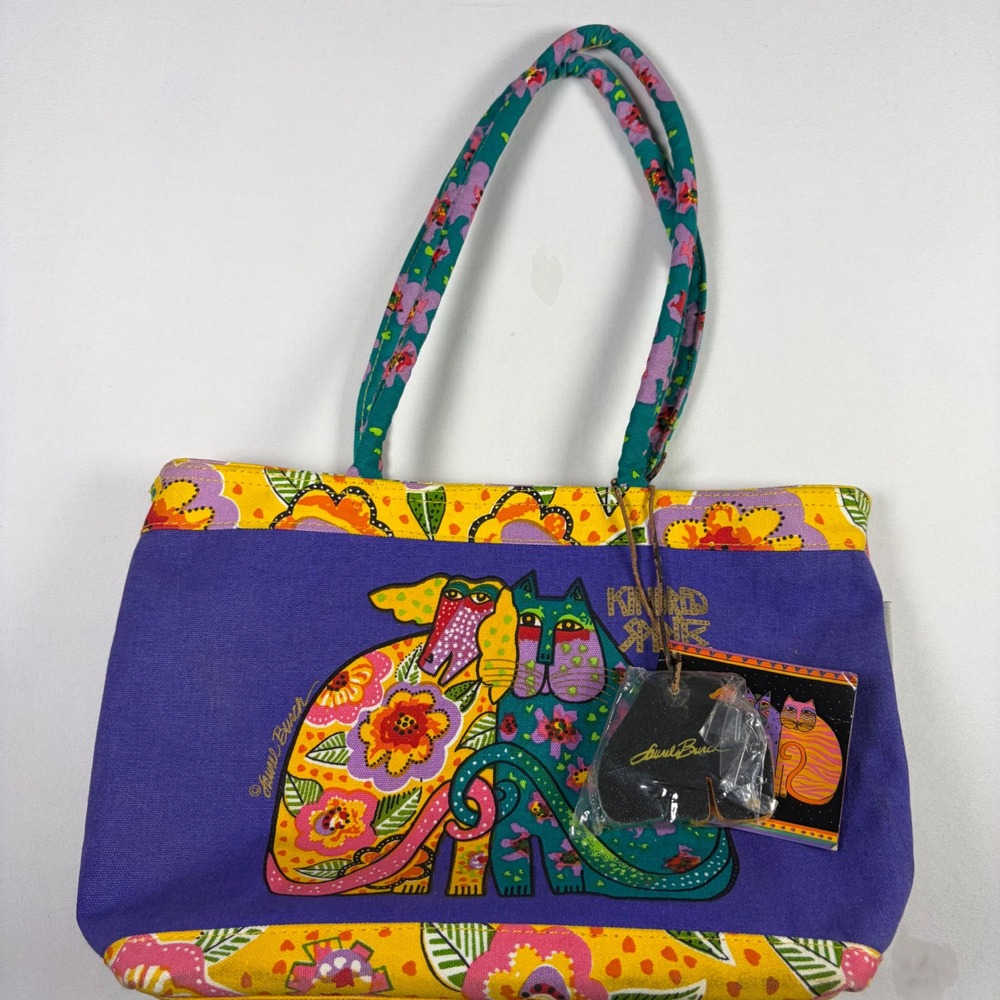 Laurel Burch Tote Kindred Spirits Dog Cat Boho Whimsical Art Animal Canvas Bag
